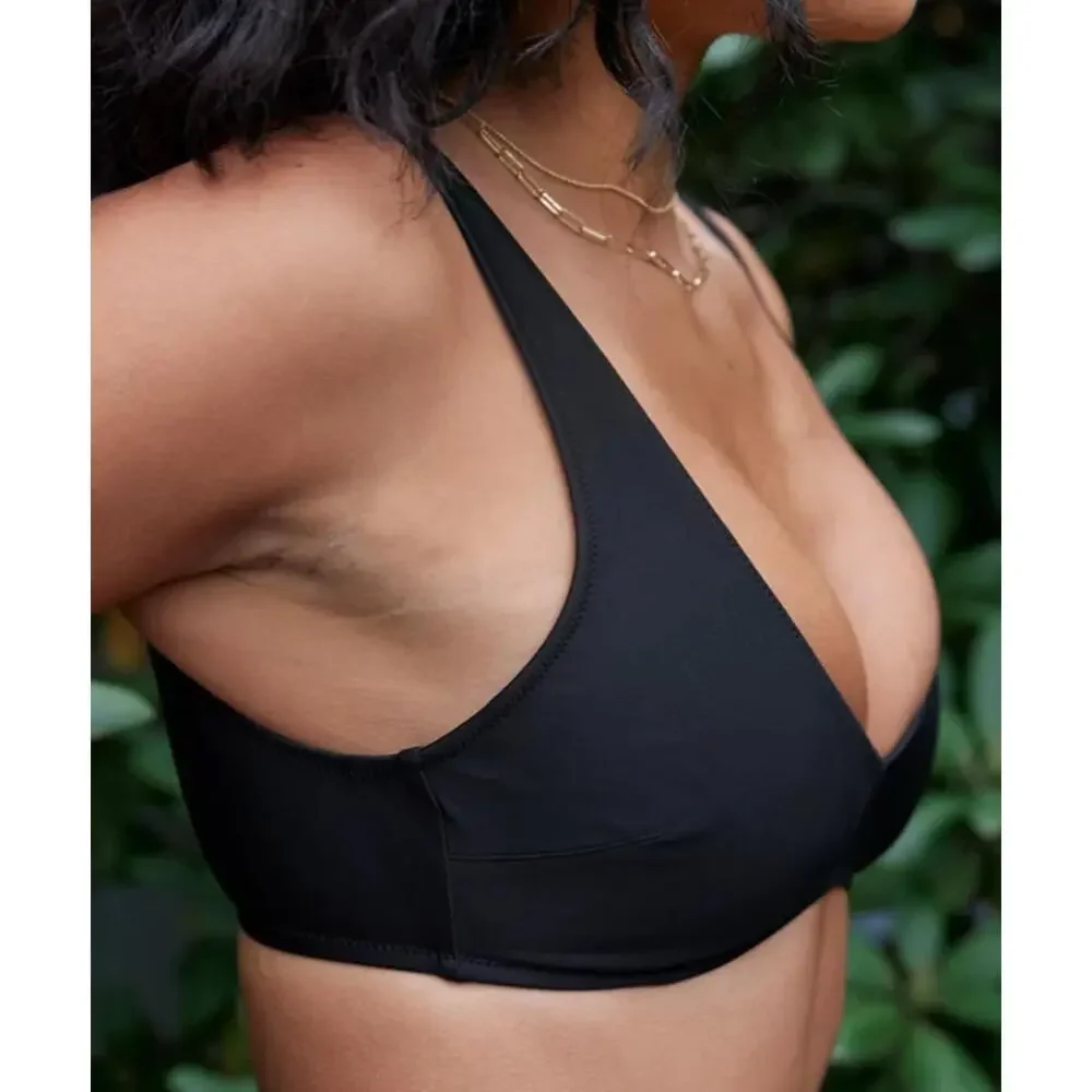 NWT Aerie Voop Plunge Bikini Top Women XL Black Minimalist Versatile